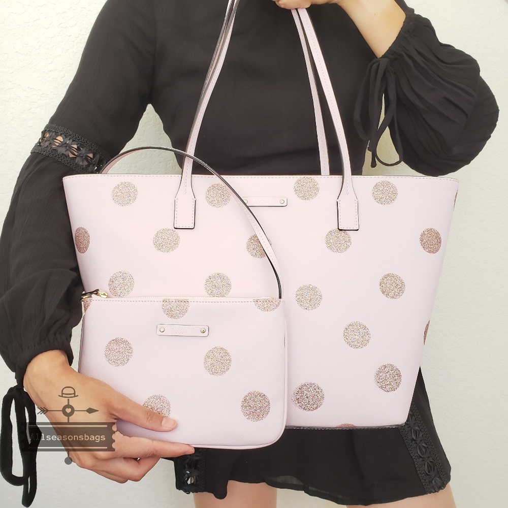 Kate Spade Harmony Pink Tote polka dot SET pouch - Picture 4 of 6